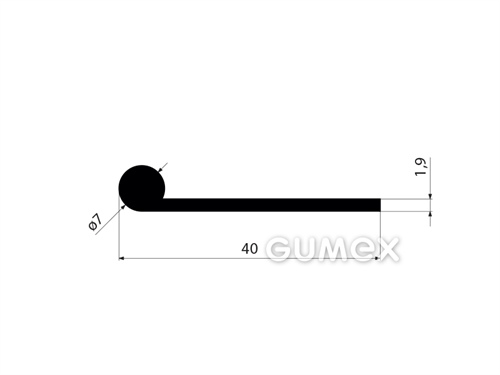 "P" Gummiprofil, 40x7/1,9mm, 70°ShA, EPDM, -40°C/+100°C, schwarz, 